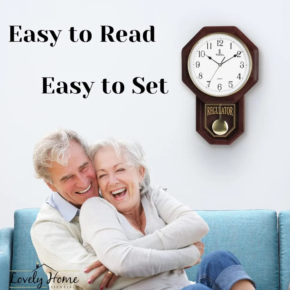 Schoolhouse Design Quiet Non Chiming Wooden Battery Operated Decorative Wall Clock for Living Room 18x11