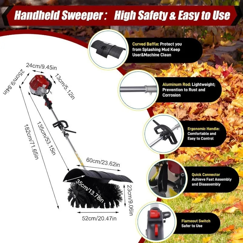 52CC 2 Stroke Gas Powered Backpack Sweeper with Blower 2.3HP Outdoor Handheld Sweeper for Snow and Lawn Care