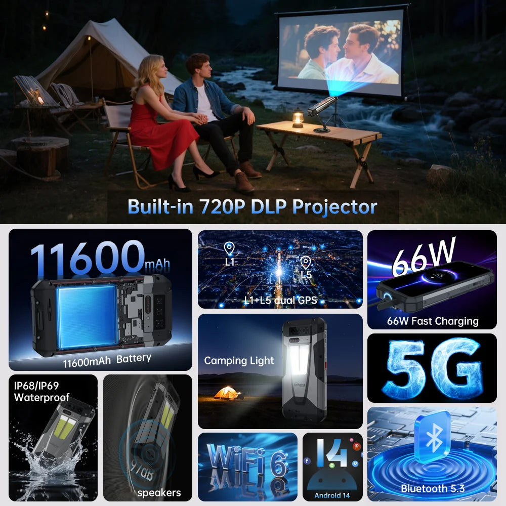 Unihertz Tank 4 5G Rugged Phone With Built In 720P Projector 24GB RAM 512GB ROM