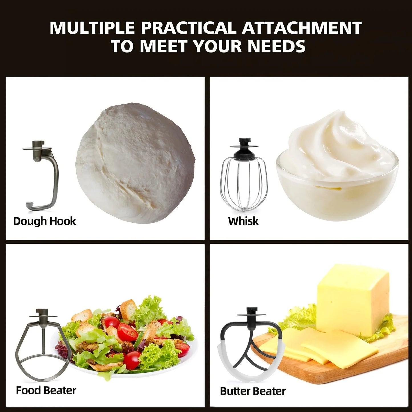 Cheftronic Stand Mixer 5.5QT Tilt Head Electric Household Food Processor 500W 6 Speed US Plug