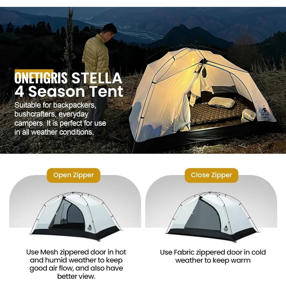OneTigris Stella 4 Season Camping Tent Backpacking Two Person Waterproof Lightweight Easy Setup 3000mm Waterproof Rating