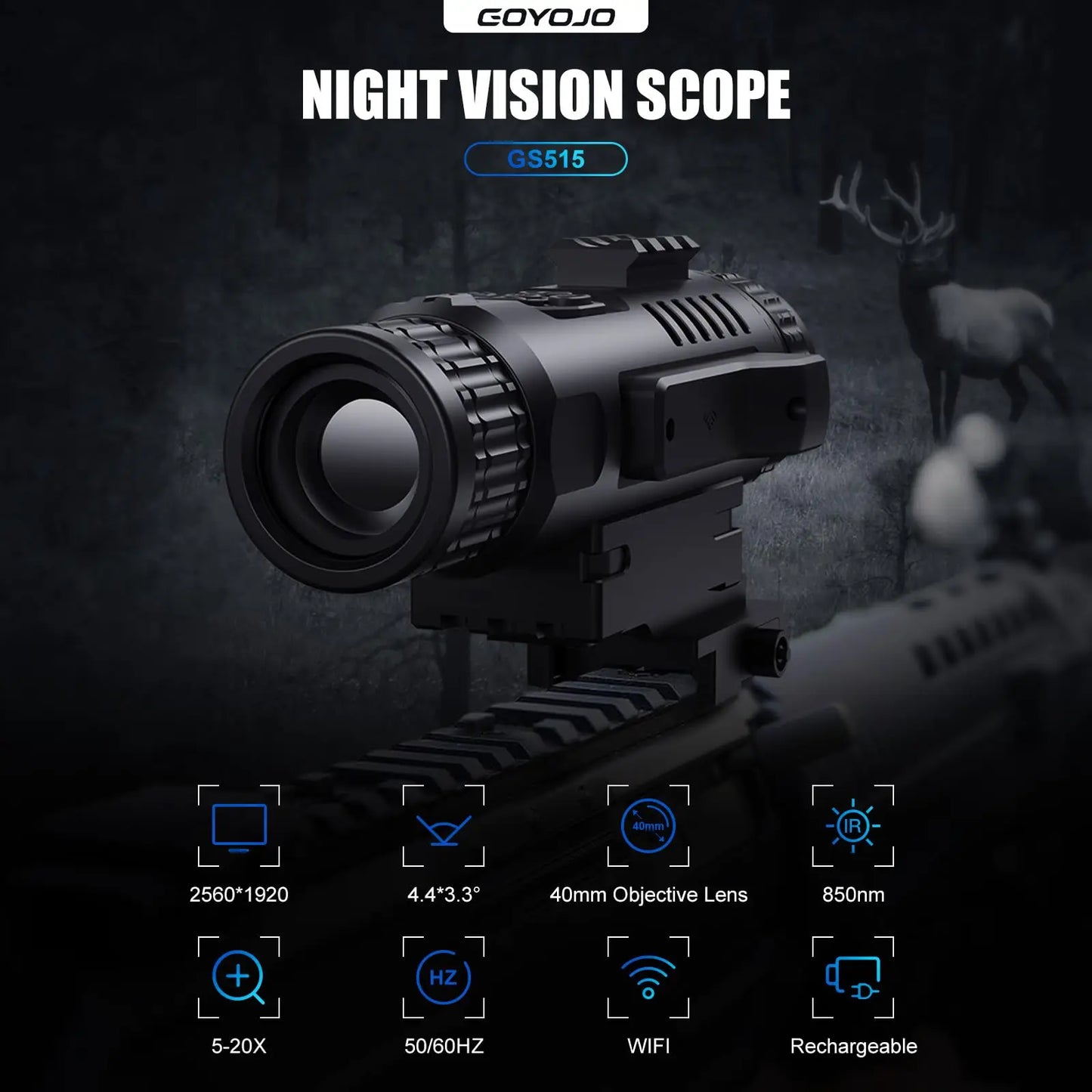 Digital Night Vision Scope, HD Day & Night 5-20X Hunting Night Vision Scope 2560x1920 Resolution Night Vision Scopes for Hunting