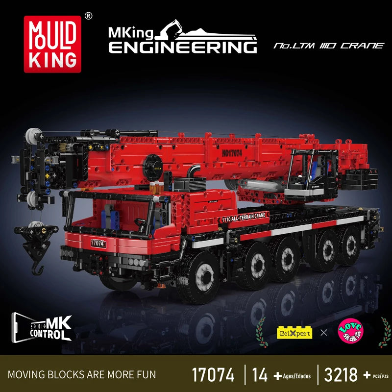 Mould King 17073 17074 RC LTM 1110 Crane Building Block Engineering Truck Set for Kids Christmas Gift