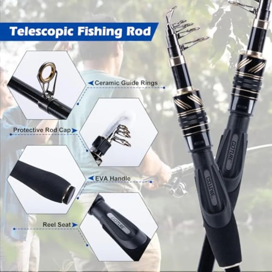 Telescopic Fishing Rod and Reel Combos Carbon Fiber Travel Fishing Pole 9+1 BB Spinning Reel Saltwater Freshwater Fishing Gear