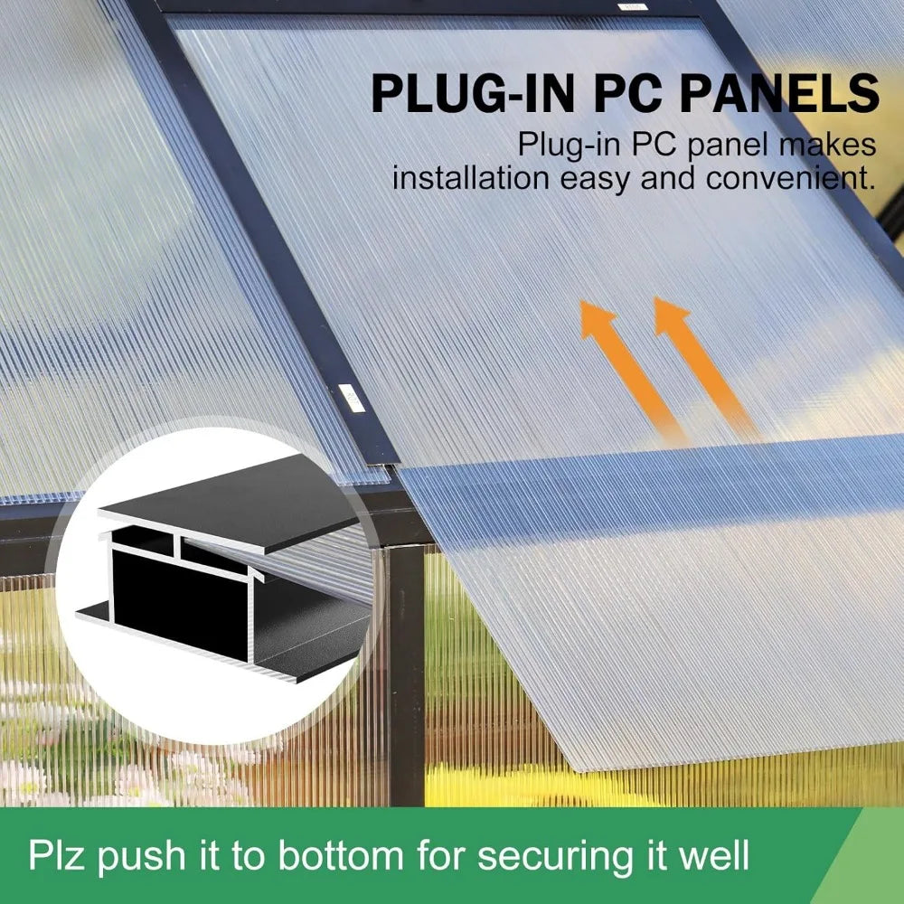 Polycarbonate Greenhouse Kit 8x6x6 FT Heavy Duty Outdoor Greenhouse with Transparent Panels Sliding Door for Backyard Garden