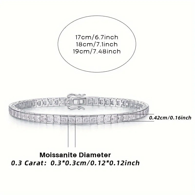 Moissanite Tennis Bracelet Princess Cut 925 Sterling Silver 18K Gold Plated