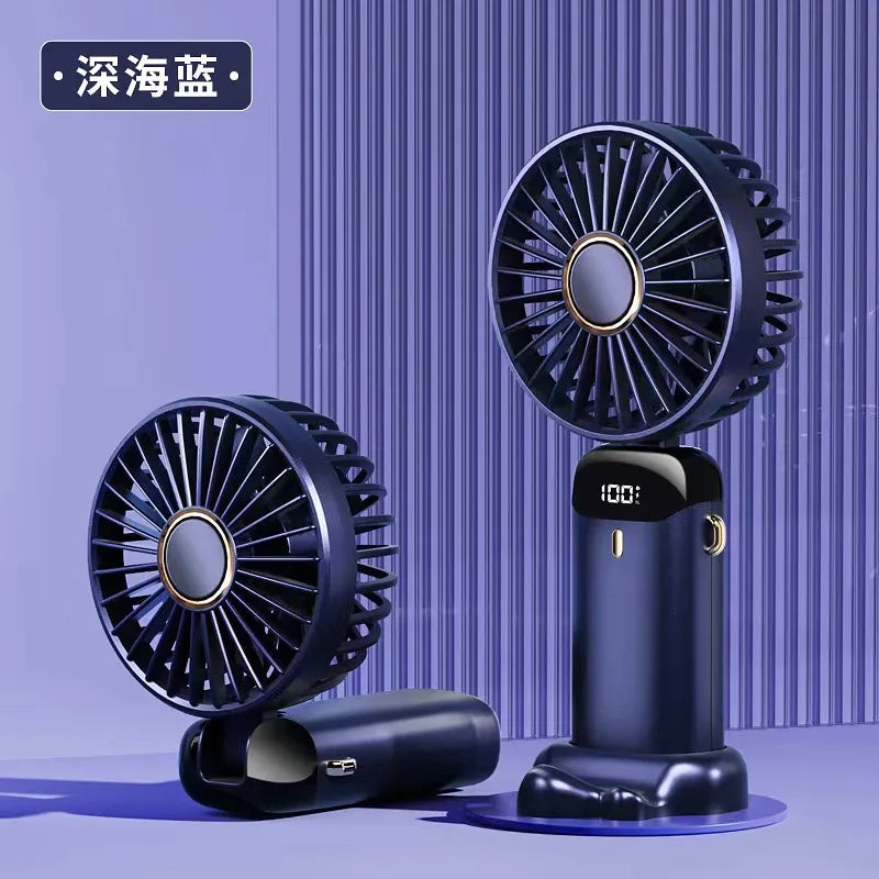 1800mAh Handheld Mini Fan Foldable Portable Neck Hanging Fans 5 Speed USB Rechargeable Fan with Phone Stand and Display Screen
