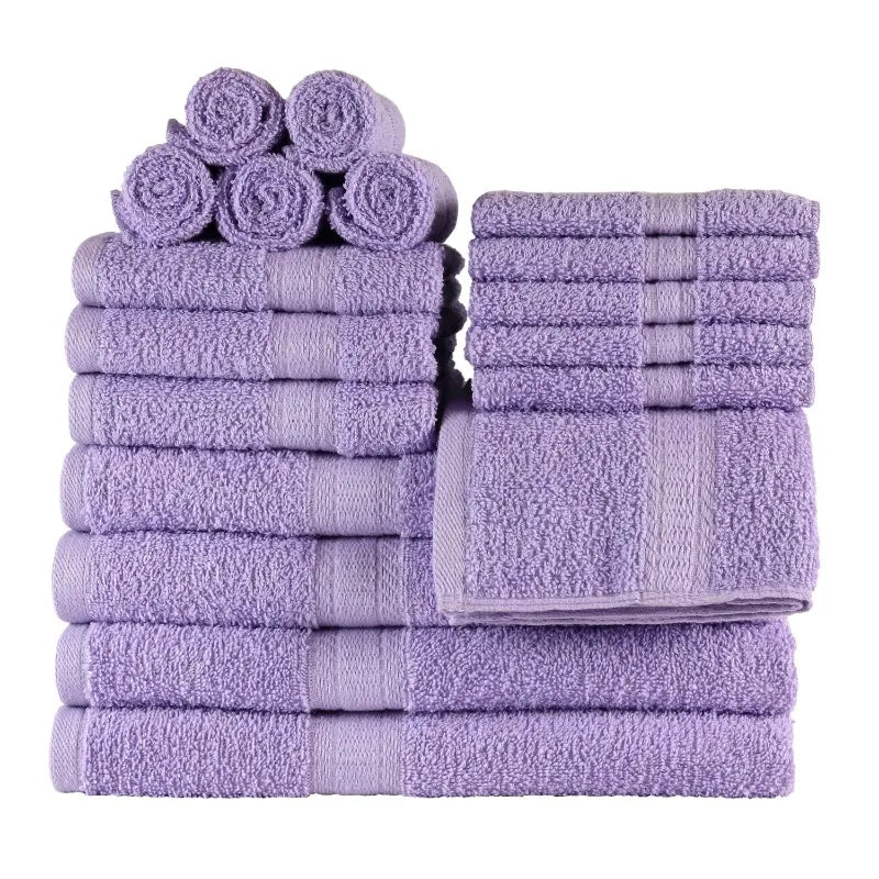 18 Piece 100 Percent Cotton Towel Set with 4 Bath Towels 4 Hand Towels and 10 Face Towels Soft and Super Absorbent