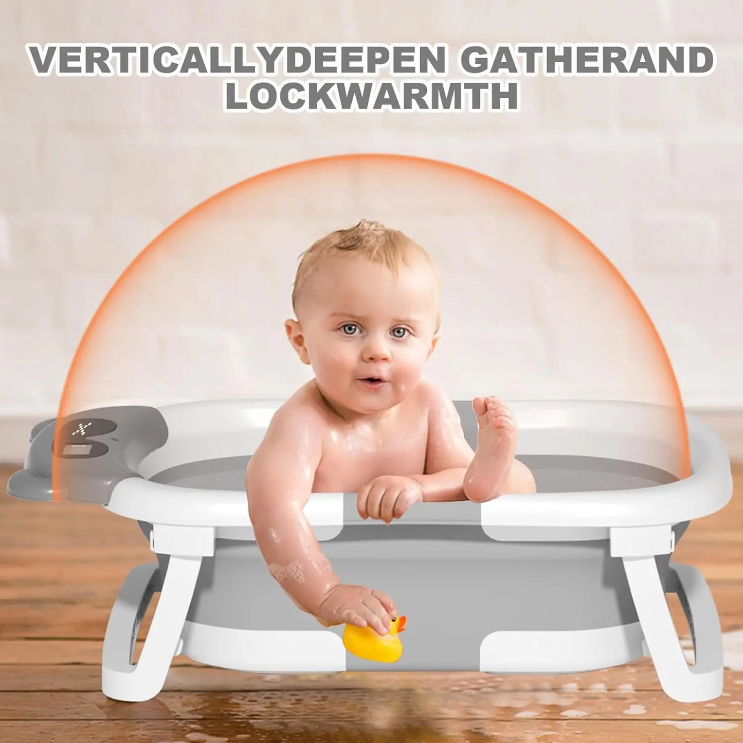 Baby Bathtub with Real Time Temperature Display Non Slip Foldable Tub and Cushion Support for Shower