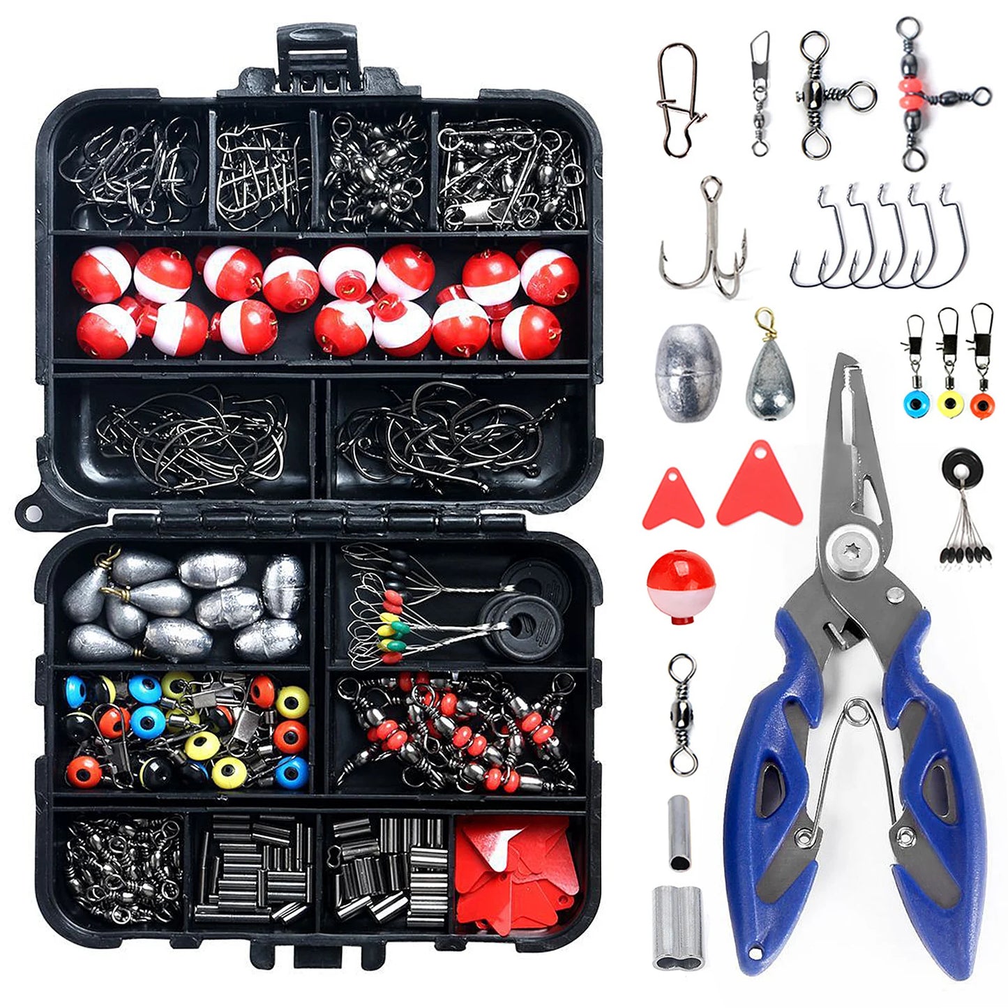Fishing Accessories Set With Tackle Box Plier Jig Hooks Sinker Weight Swivels Snaps Sinker Slides