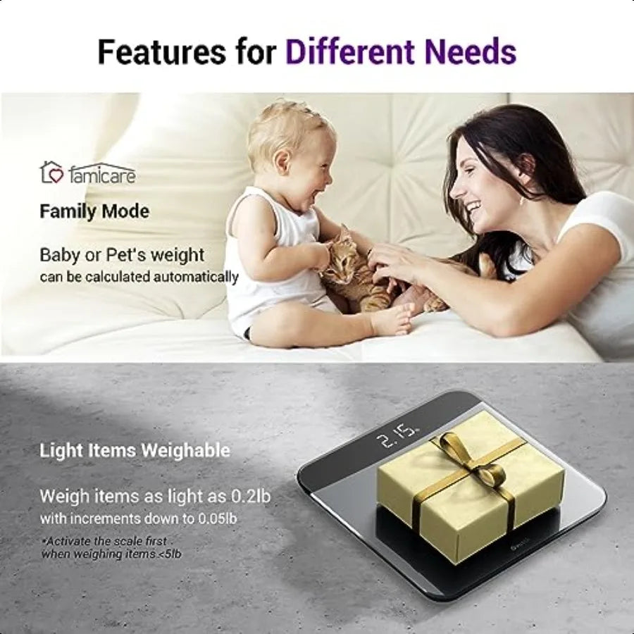 Digital Bathroom Scale 450lb 0.05lb Precision Automatic Weighing