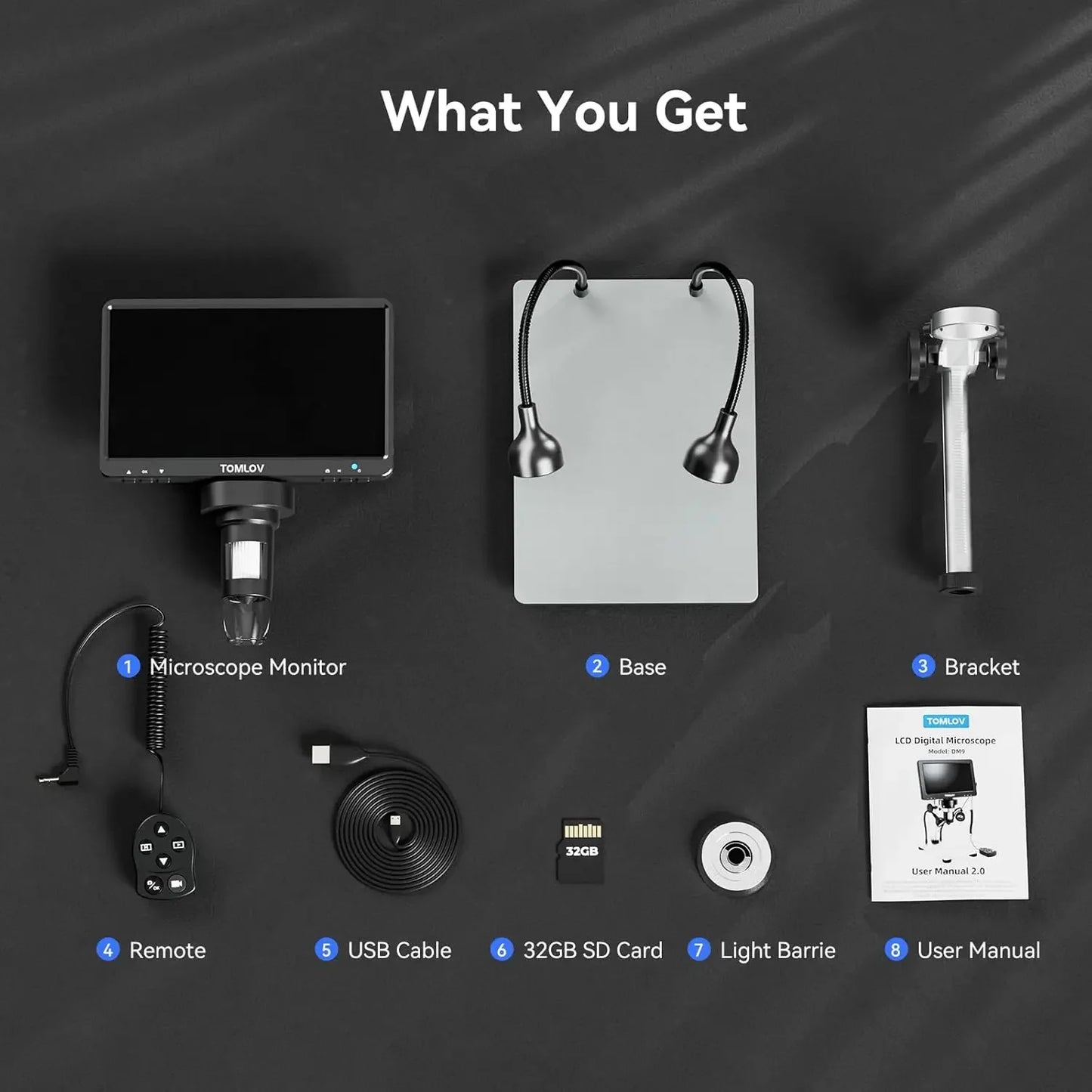 DM9 7 Inch LCD Digital Microscope 12MP 1200X 1080P Coin Microscope Magnifier