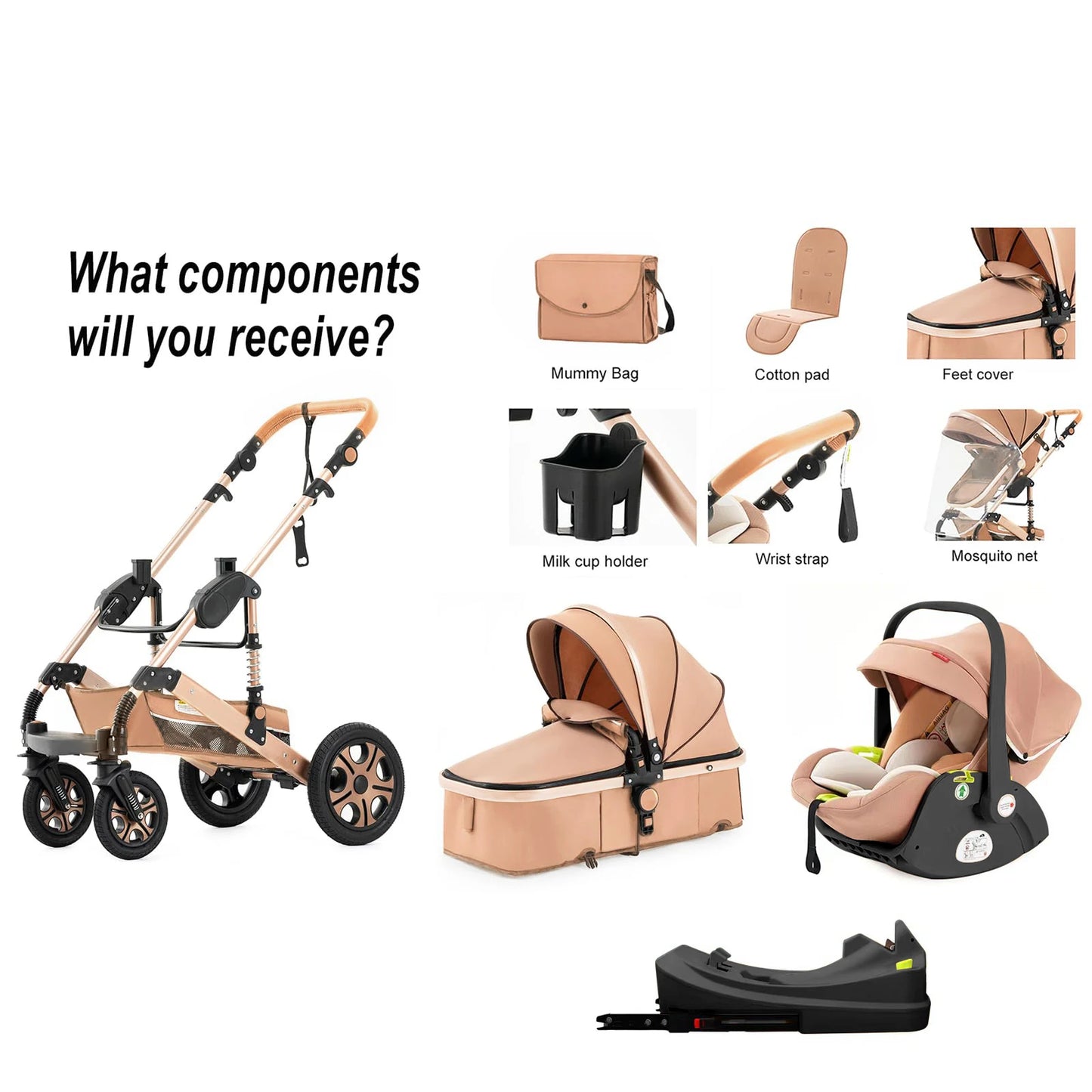3 In 1 Baby Stroller Baby Travel System Baby Carriage With Isofix Base Foldable Newborn Pram Reversible Standard Stroller