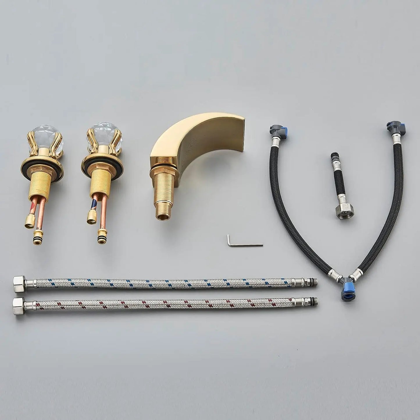 LED Widespread Bathroom Faucet Waterfall Gold Polished 3 Holes Deck Mounted