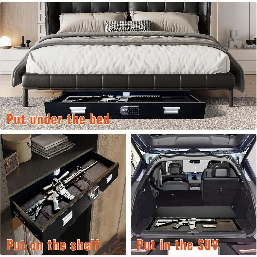 Under Bed Gun Safe Drawer for AR Rifle Long Storage Case for Car Trunk Gun Storage Rifle Safes for Home Rifle and Pistols