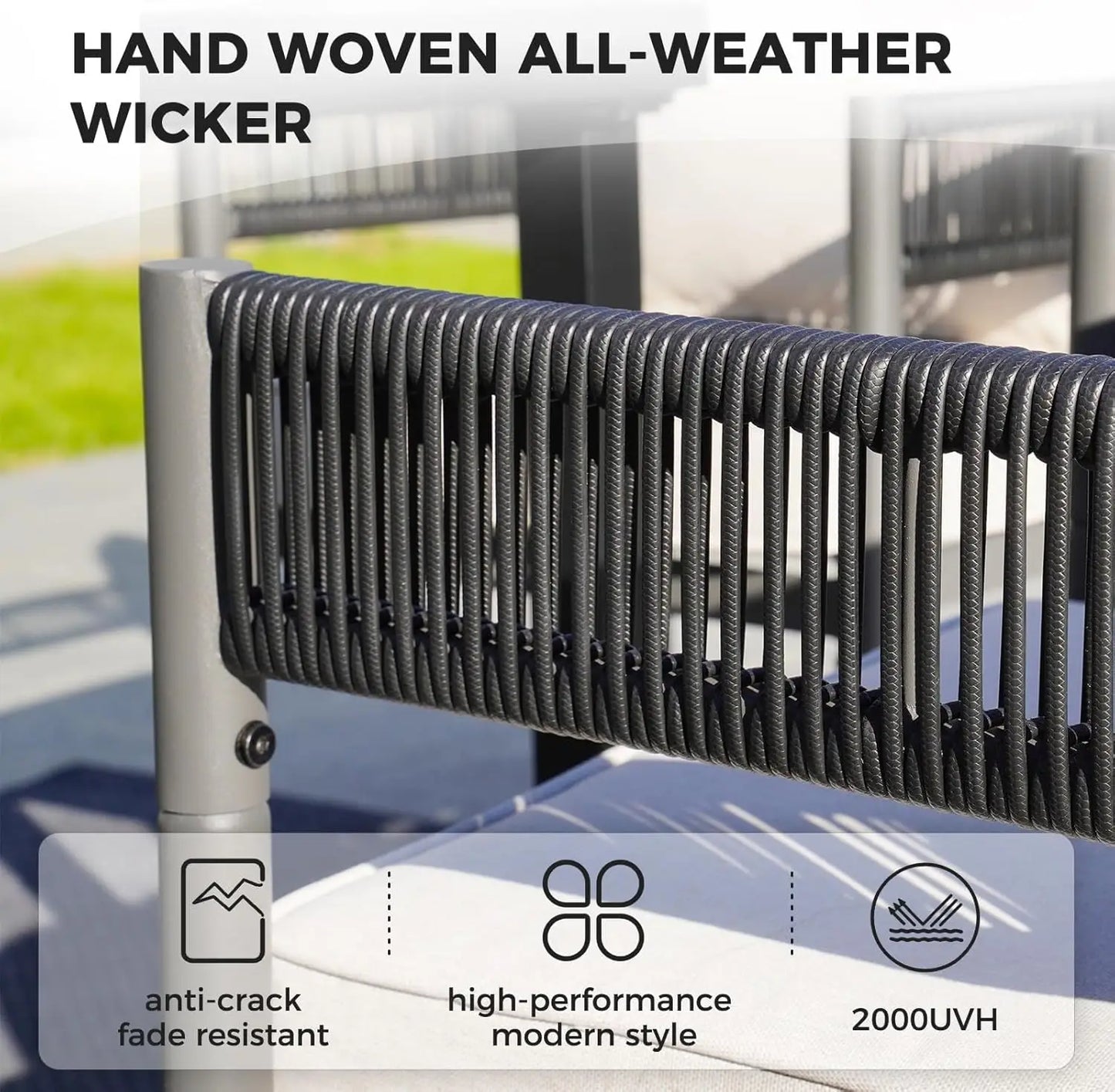 Outdoor Dining Set For 6 - 7 Piece Patio Table And Chairs Set With Metal Woven Wicker Fixed Chairs And Thickened Cushions