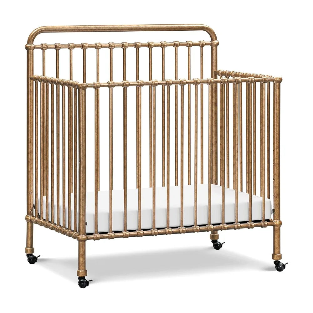 Winston 4 in 1 Convertible Mini Crib with Removable Wheels Vintage Gold GREENGUARD Gold Certified 4 Adjustable Heights