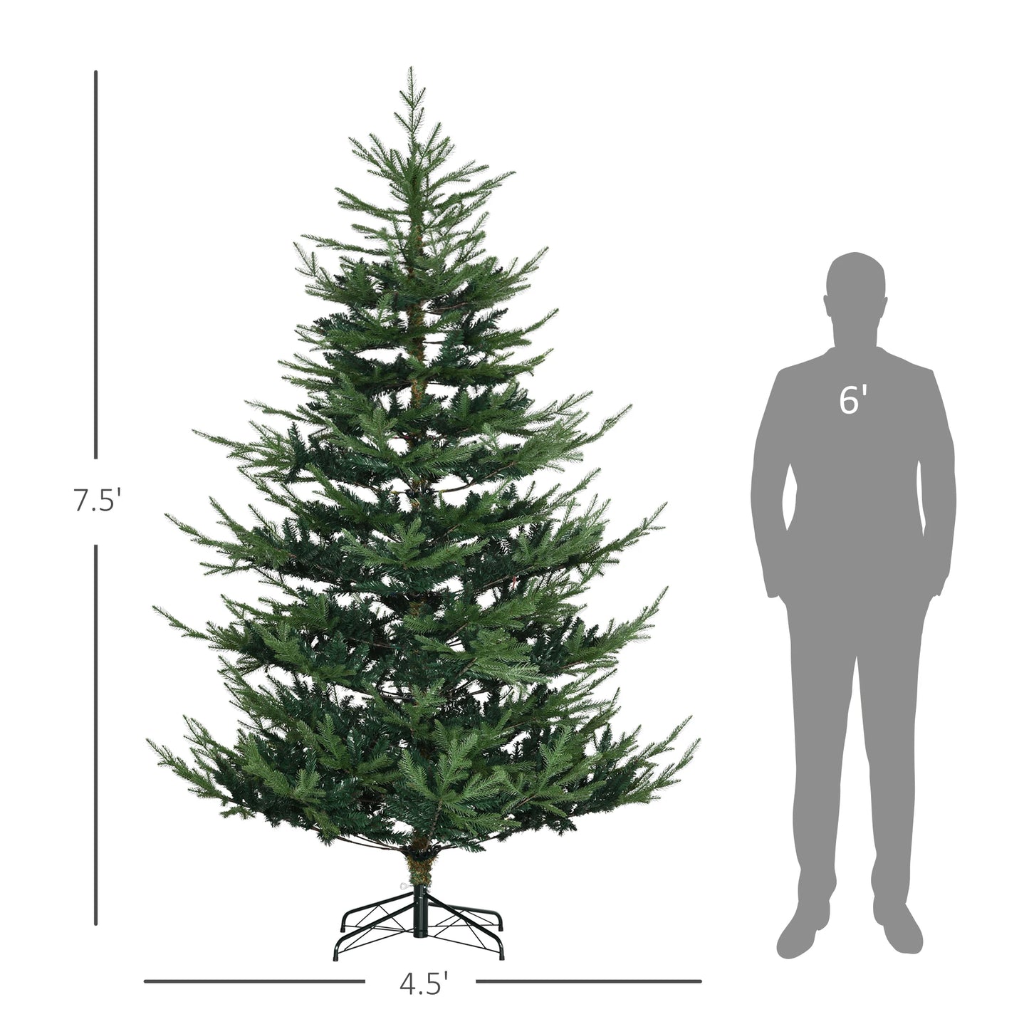 6-7.5ft Artificial Christmas Tree Realistic Branch Tips Auto Open For Party