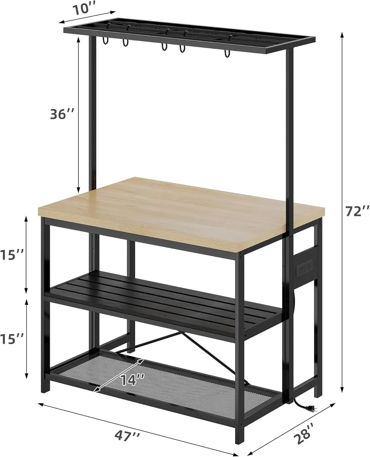 Kitchen Island with Storage Bakers Rack with Power Outlet Microwave Stand Oven Shelf Bar Table