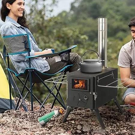 Outdoor Portable Wood Burning Stove for Tent Camping Ice Fishing Cookout Hiking Travel with Pipe Tent Stove and Tent Stove Jack