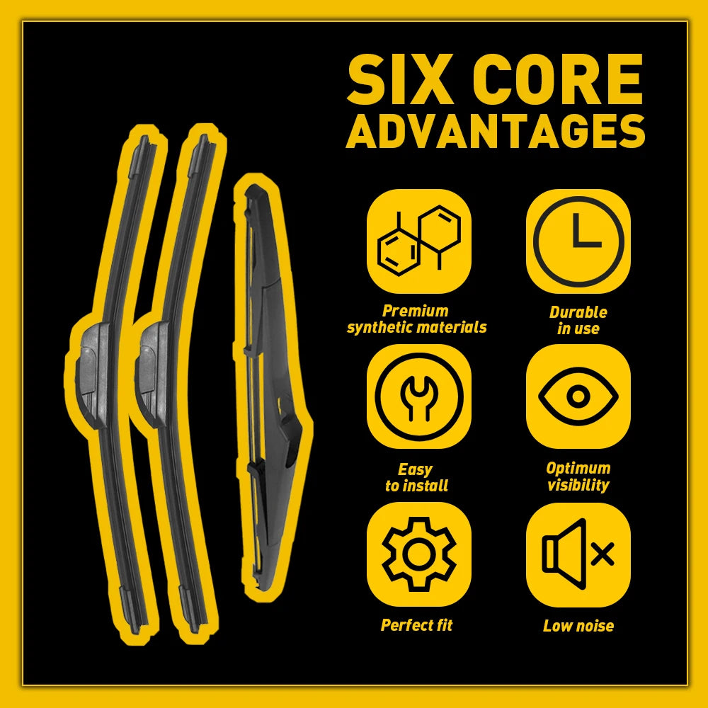 Front And Rear Wiper Arm And Blade Set For Jeep Wrangler 2000 To 2022 Black ABS Rubber Compatible