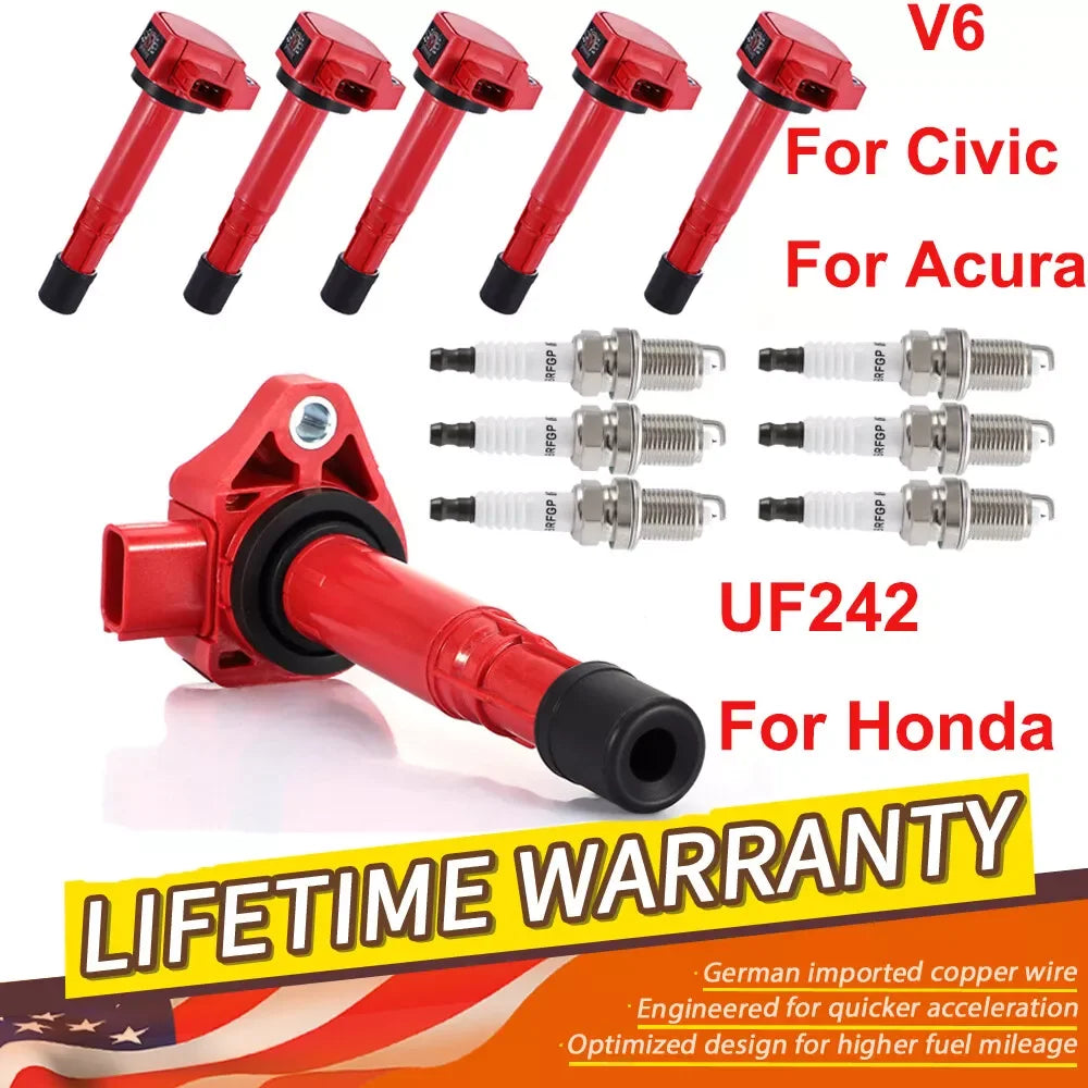 Carbole UF242 Ignition Coils and Six Spark Plugs for Honda Odyssey Civic TL V6