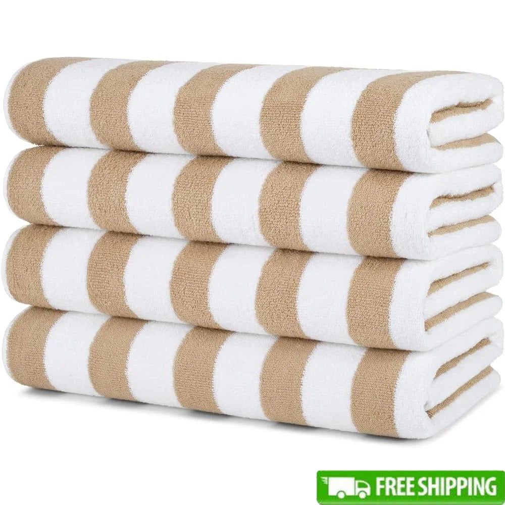 Cali Cabana Stripe Beach Towels 4 Pack Soft Cotton Quick Dry Terry Pool Bath Towels Lightweight Multi Purpose