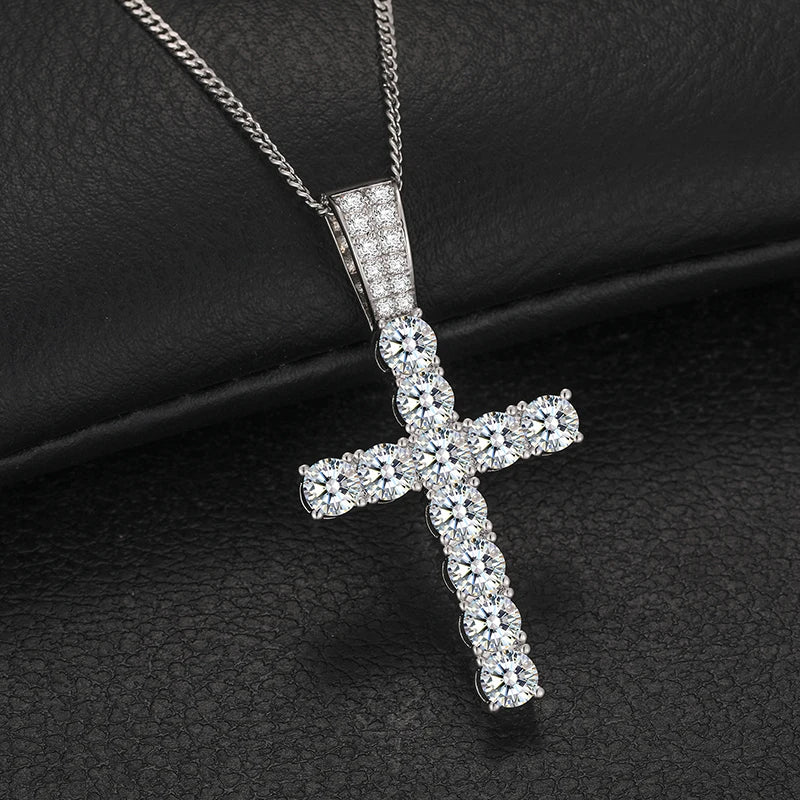 Religion Men Necklace 5mm VVS1 D Color Moissanite Cross Pendant 925 Sterling Silver 18K White Gold