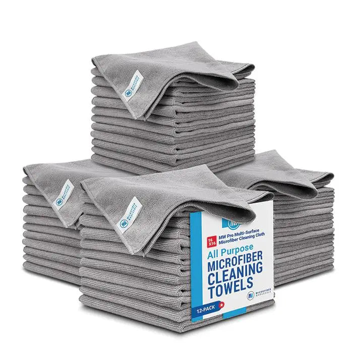 48 Pack 16 Inch by 16 Inch Microfiber Cleaning Towels Highly Absorbent Lint Free Multi Purpose Safe