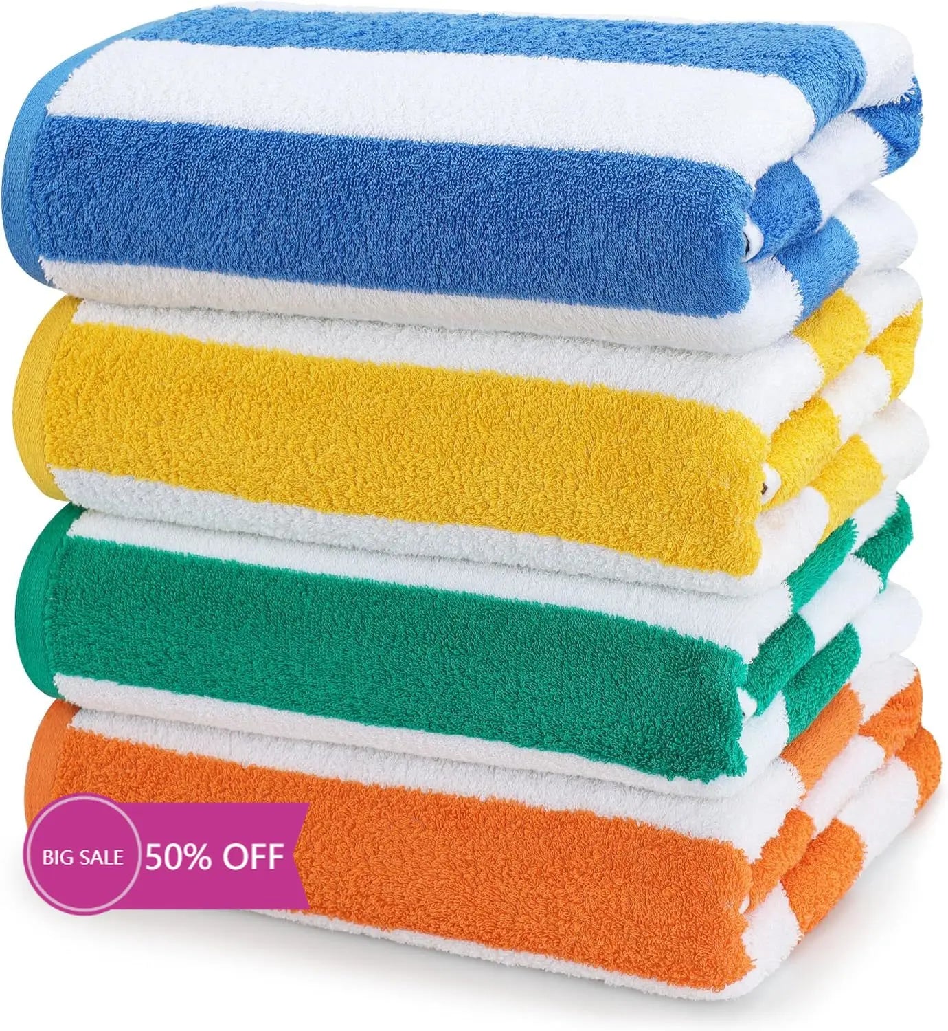 U Towels 4 Pack Cabana Stripe Beach Towel 30 by 60 Inches Oversized 100 Percent Ringspun Cotton Pool Towels Highly Absorbent Bath Towels