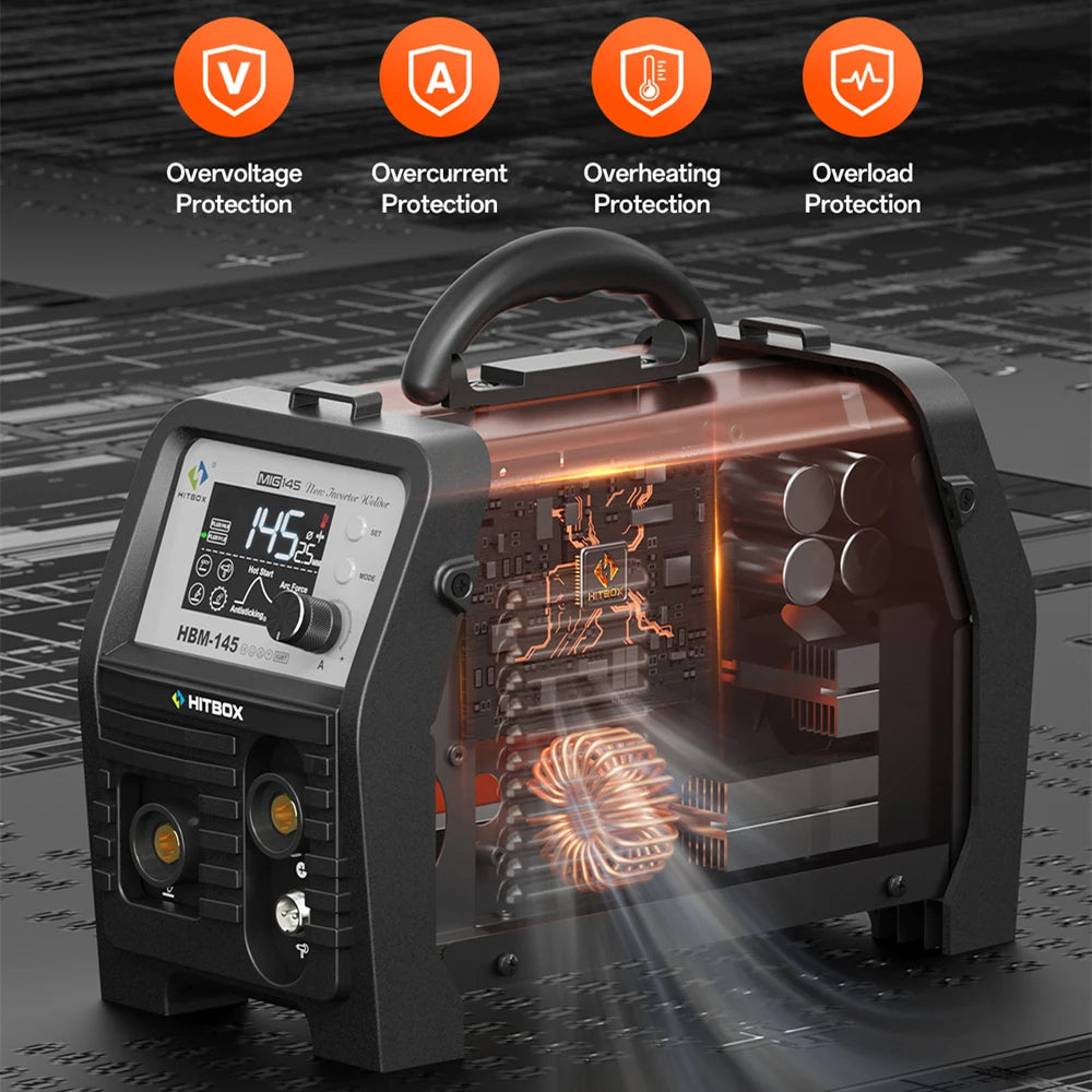 Hitbox 145A 4 In 1 Process MIG MMA MIG Lift TIG Welder Spool Gun LED Display