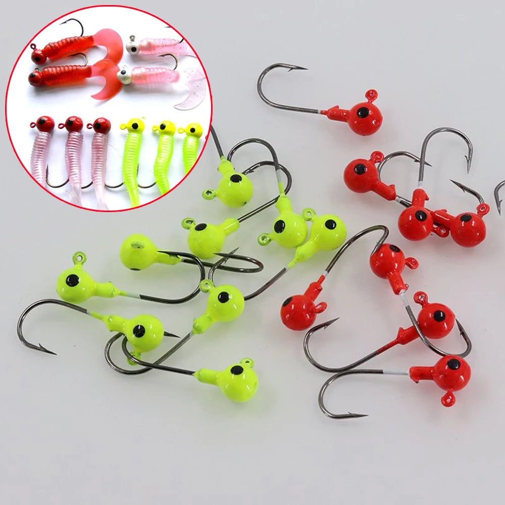 10pcs/lot Metal Jig Hooks 3.5g 18g Color 3D Eye Ball Jigging Head Hook Barbed Crank Shank for Soft Lure Worm Fishing Fishhook