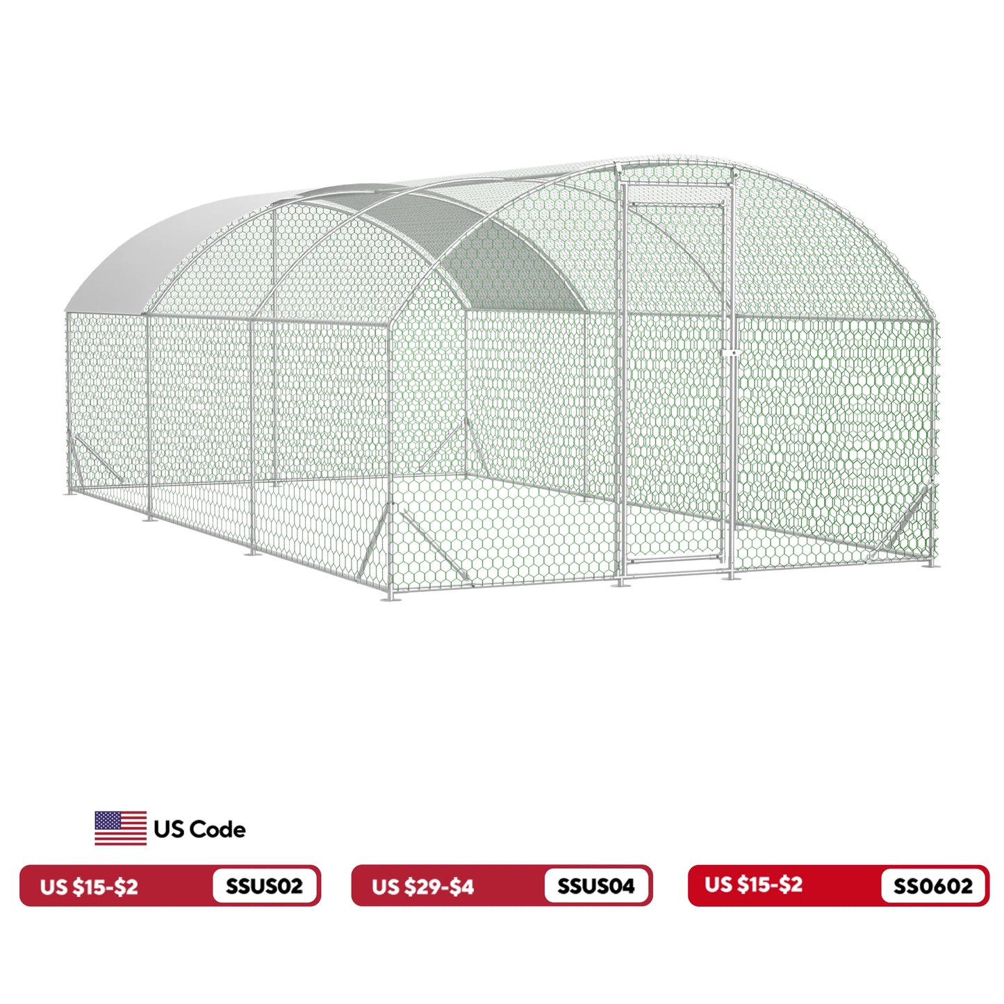 LZBEITEM Large Chicken Coop Metal Chicken Run with Waterproof Anti-UV Cover Dome Shaped Walk-in Fence Cage Hen House