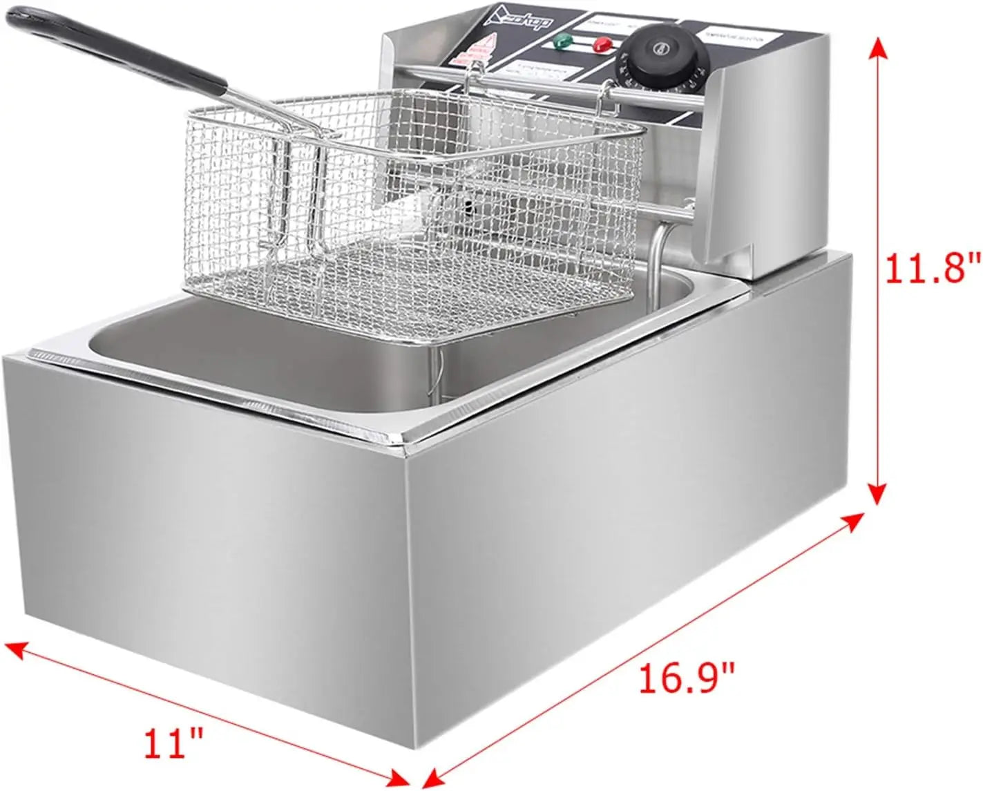 Electric Fryer 6L Commercial Electric Countertop Stainless Steel Deep Fryer Basket for French Fries Restaurant and Home Kitchen