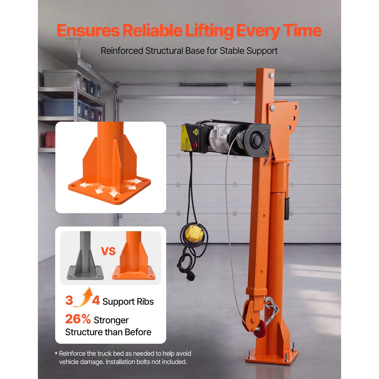 SucceBuy 1100/2200 lbs Electric Truck Crane with Electric Hoist & 360° Rotating Telescopic Boom Foldable Lifting Bed Jib Hoist