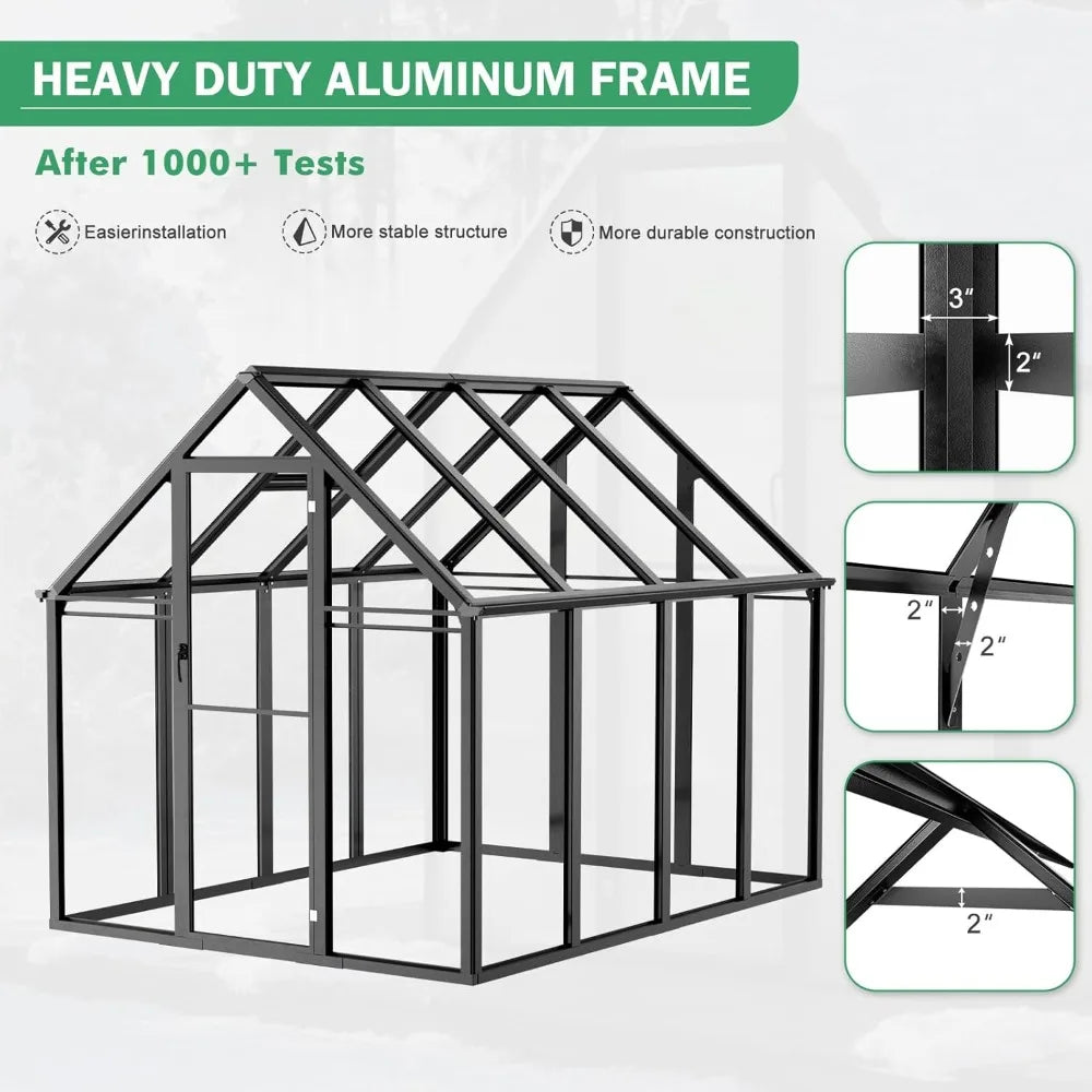 Polycarbonate Greenhouse Kit 8x6x6 FT Heavy Duty Outdoor Greenhouse with Transparent Panels Sliding Door for Backyard Garden
