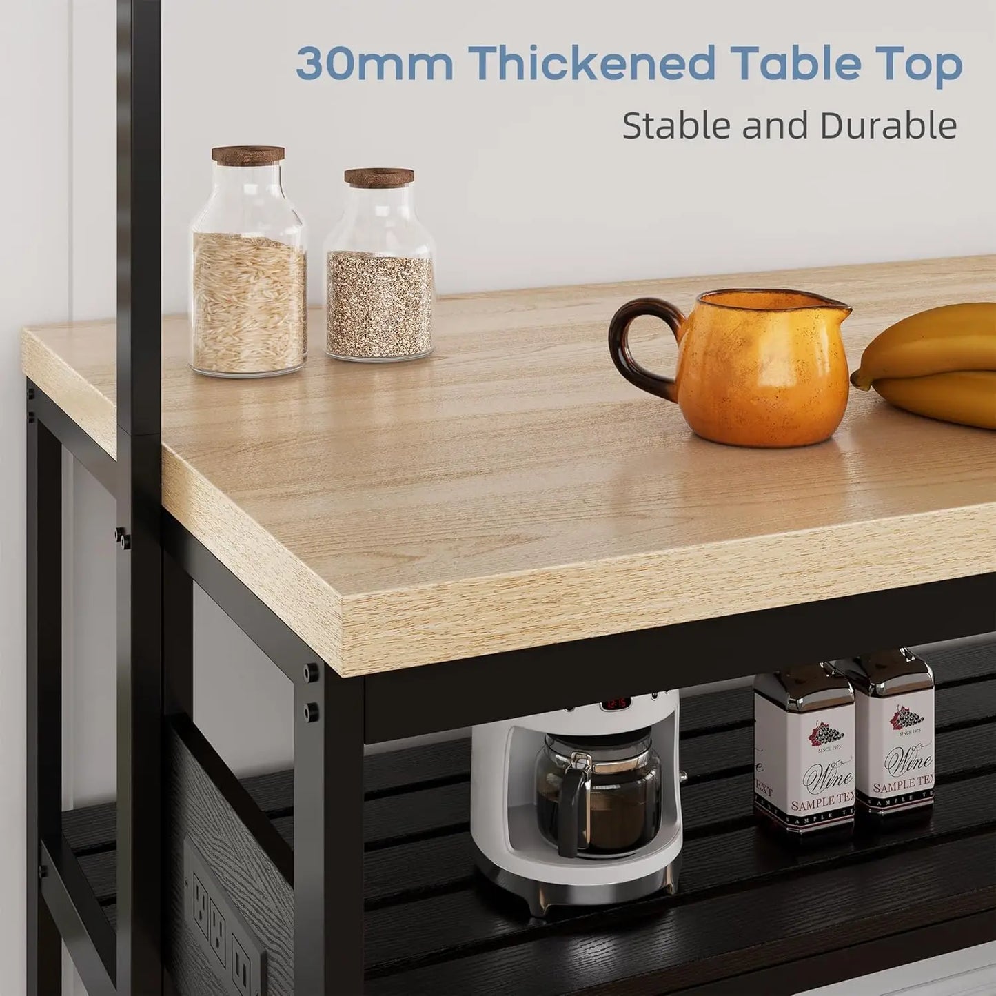 Kitchen Island with Storage Bakers Rack with Power Outlet Microwave Stand Oven Shelf Bar Table