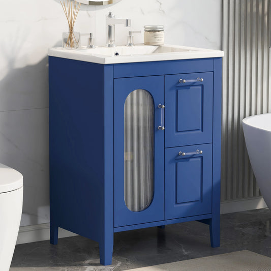 Sh Kl 24 Inch Bathroom Vanity with Sink Solid Wood and MDF Bathroom Furniture Cabinet
