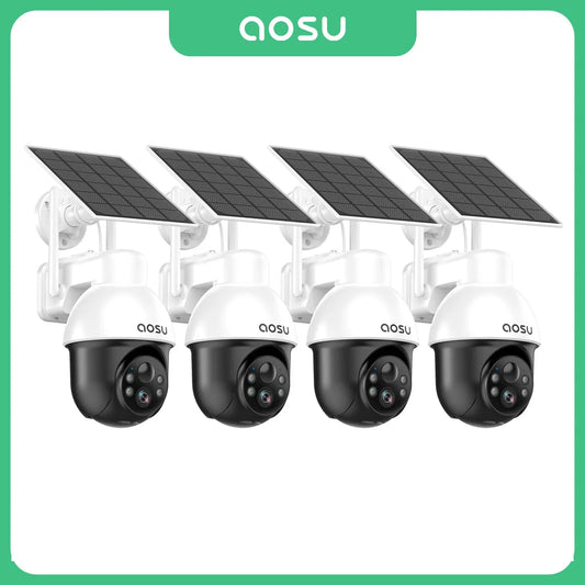 AOSU 3MP PTZ Solar Camera 5000mAh Battery Wireless 2.4GHz WiFi Outdoor CCTV Camera with PIR AI Detection and Two Way Audio