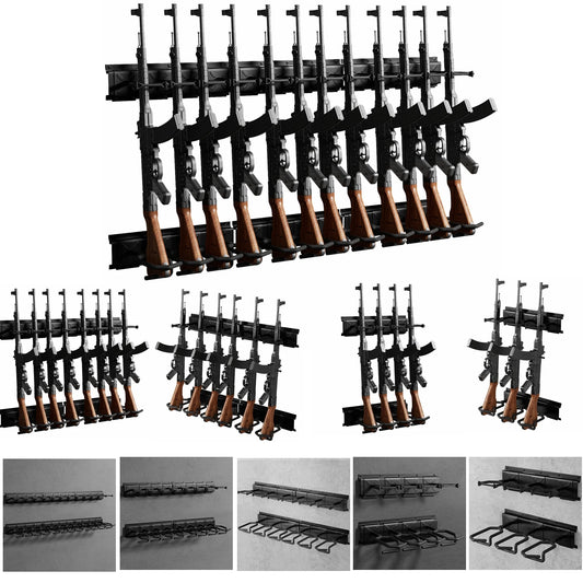 12 Slot Long Gun Rack Wall Mounted Adjustable Rifle Storage Holder 220 Lbs Load Capacity
