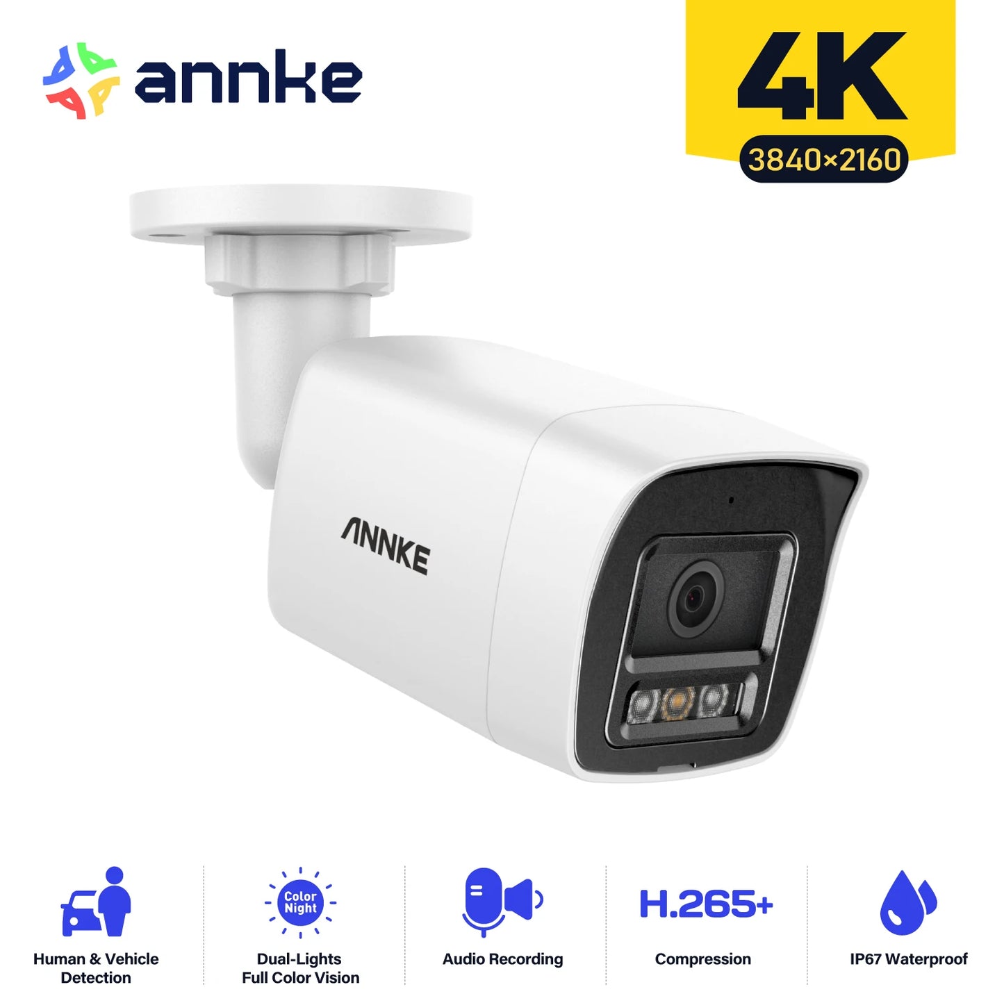 Annke 4K IP Camera Outdoor Indoor Weatherproof Bullet 8MP Video Surveillance Camera with Audio Recording and POE Connectivity