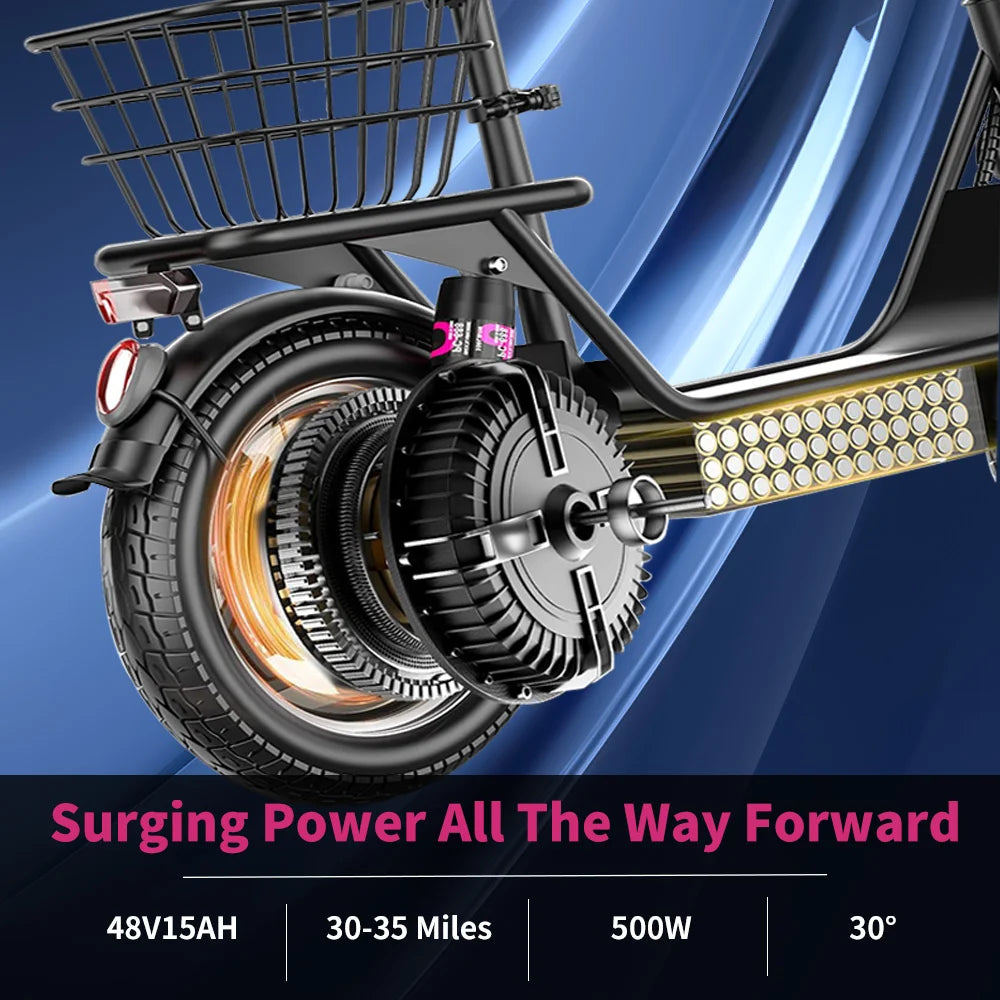 Electric Scooter For Adults 500W 48V With Seat And Basket