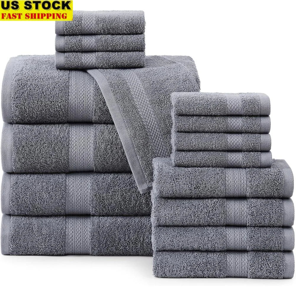 Premium 16PC Cotton Bath Towels Highly Absorbent Soft Hotel Spa Quality Set Oeko-Tex Certified 600GSM