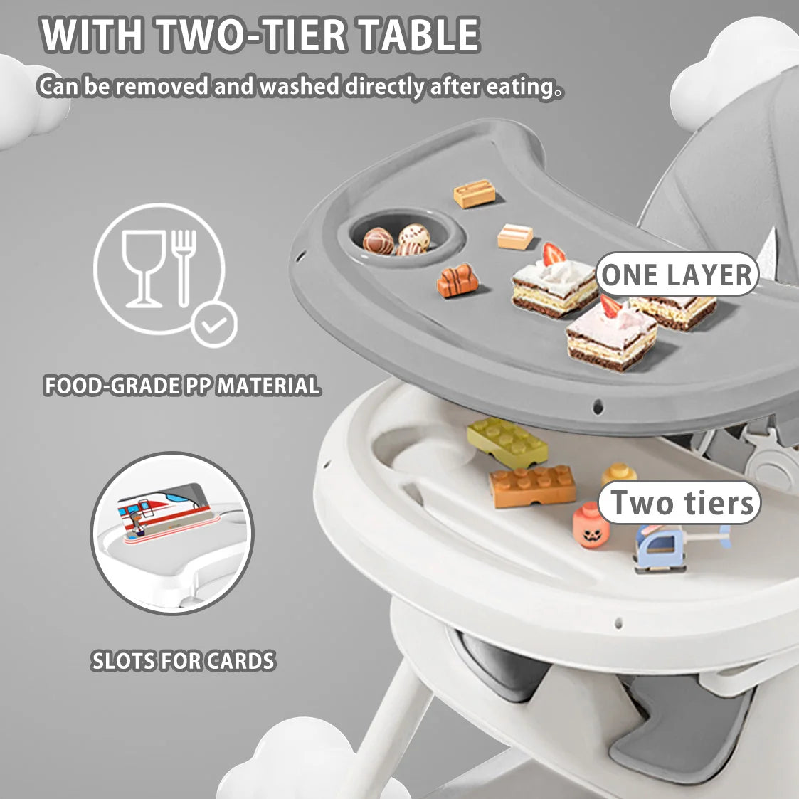 Ubravoo Foldable Baby High Chair with Large Antislip Pad and Toy Rack Easy to Clean Feeding E500