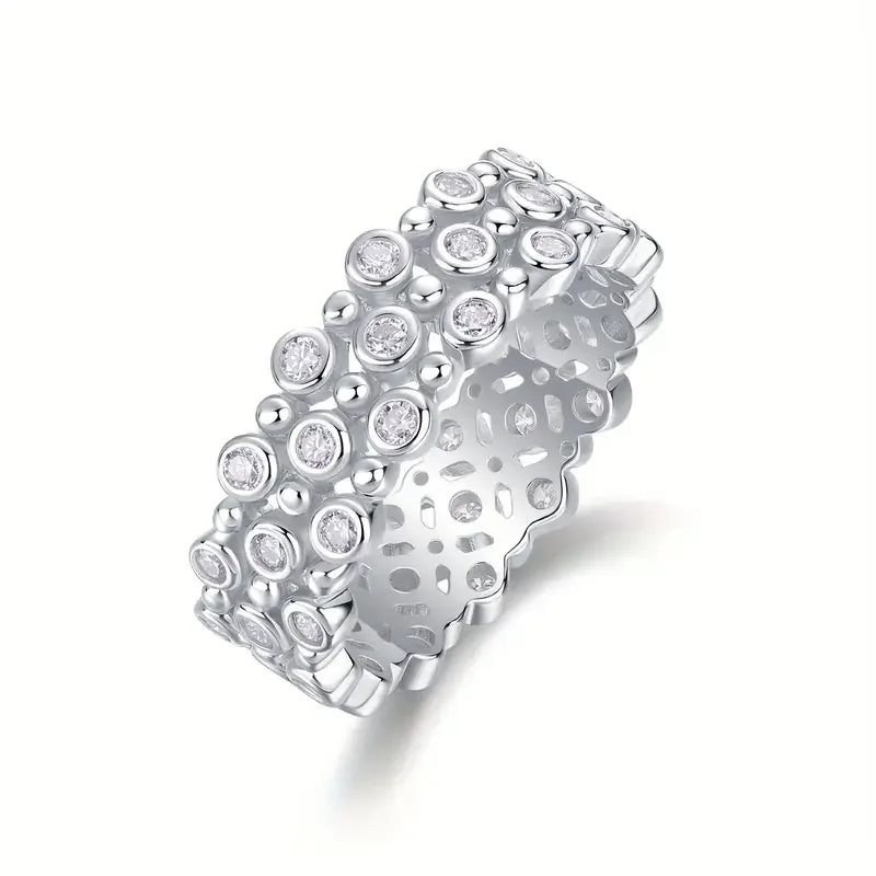 Moissanite Ring 925 Sterling Silver 18K Gold Plated Bubble Bezel Double Row Design Elegant Gift with GRA Certificate