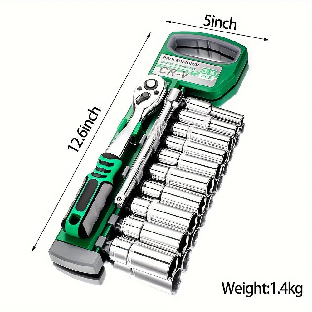 12PCS Ratchet Socket Wrench 3/8 Inch Drive,Metric Sockets Release Ratchet Handle and Extension bar,72/24 teeth Ratchet wrench