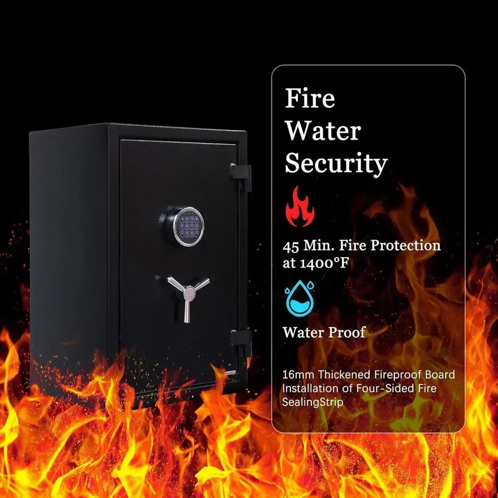 1400°F Fire-Resistant Pistol Safe with Digital Lock, Anti-Theft Alarm, and Storage for Guns, Cash, Documents