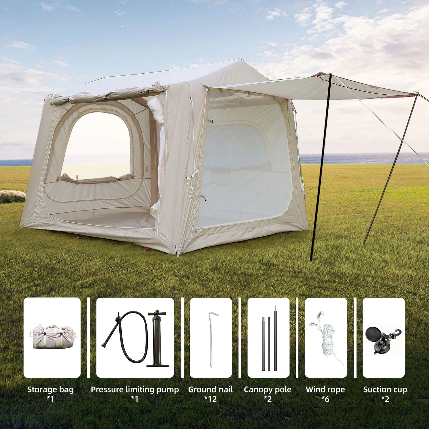 7.5㎡ Large Inflatable Tent for Camping SUV tent Waterproof Oxford Tents for Camping Adult 6/8 Person tent for Beach Party Garden