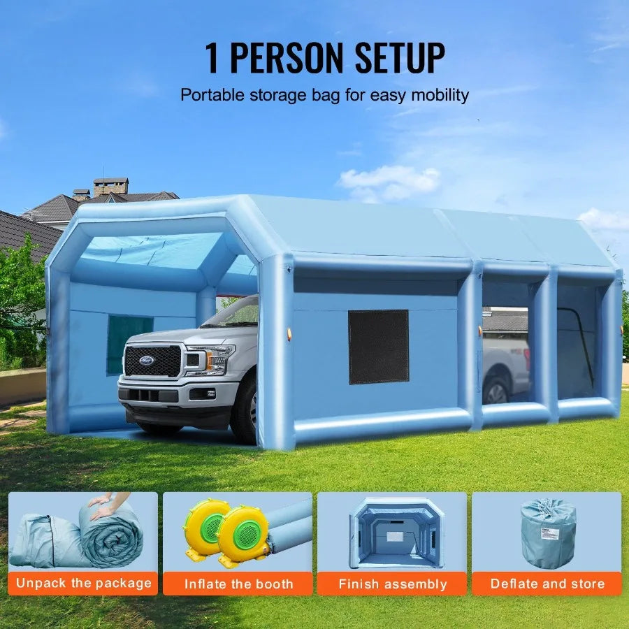 Inflatable Spray Booth 29.5x15.7x11.8 Ft 950W And 750W Blowers Air Filter