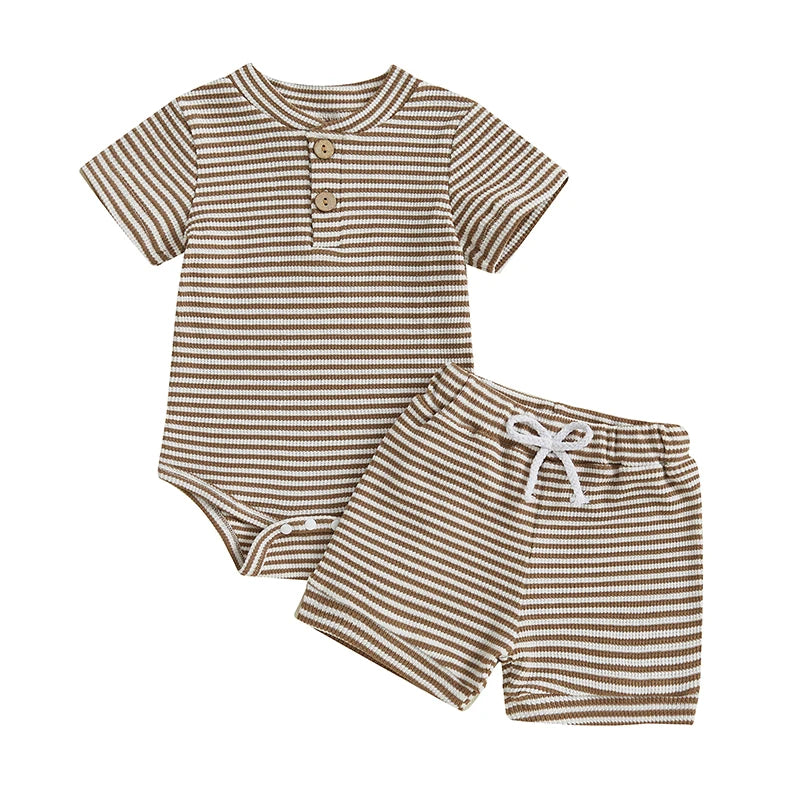 Toddler Boy Striped Shirt And Shorts Set V Neck Elastic
